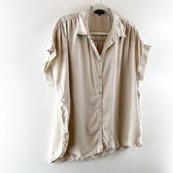 Quince Vintage Wash 100% Tencel Short Sleeve Camp Shirt Shale Tan XL - Picture 6 of 8